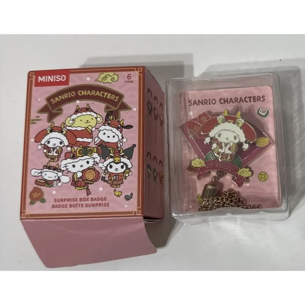 2025 Miniso Sanrio Surprise Box Badge My Melody Metal Pin 3D Jewelry Opened Box